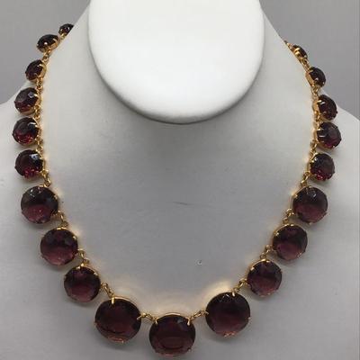 Gorgeous Vintage Costume Necklace Faceted Glass Purple Gold Tone Setting