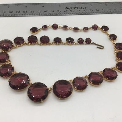 Gorgeous Vintage Costume Necklace Faceted Glass Purple Gold Tone Setting