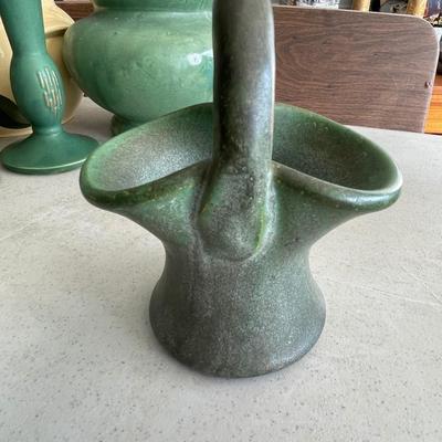 Mat green stoneware basket