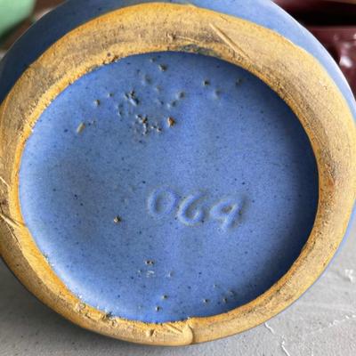 Heavy blue pottery vase / drip glaze