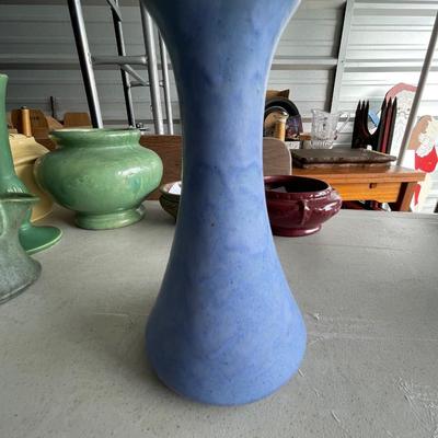 Heavy blue pottery vase / drip glaze