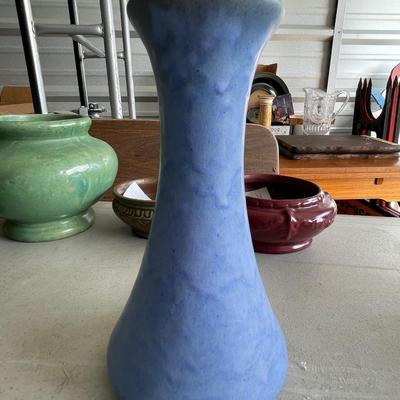 Heavy blue pottery vase / drip glaze