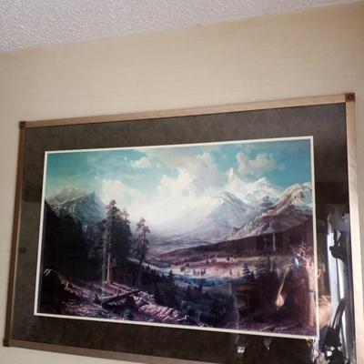 LOT 65  FRAMED MOUNTAIN SCENE HANGING ARTWORK