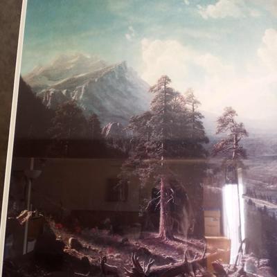 LOT 65  FRAMED MOUNTAIN SCENE HANGING ARTWORK