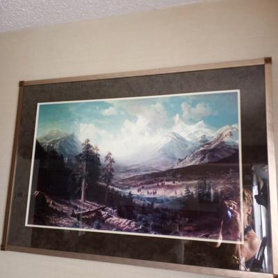 LOT 65  FRAMED MOUNTAIN SCENE HANGING ARTWORK