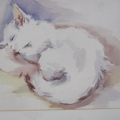 Framed Sleeping Kitty Watercolor Art