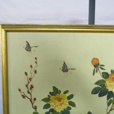 Framed Butterflies & Flowers Painting On Canvas