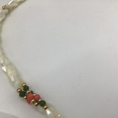 Vintage 3 Strand Rice Twisted MOP Mother of Pearl Jade Coral Necklace  1960s