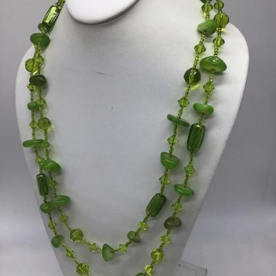 Green Glass Beaded Necklace. Xxlong