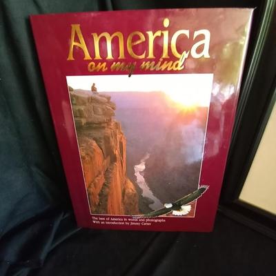LOT 56 FRAMED AND SIGNED EAGLE ARTWORK & AMERICA BOOK