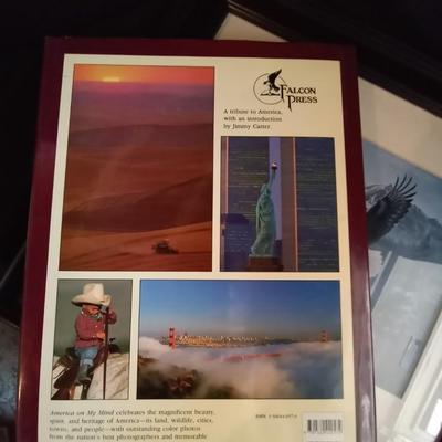 LOT 56 FRAMED AND SIGNED EAGLE ARTWORK & AMERICA BOOK