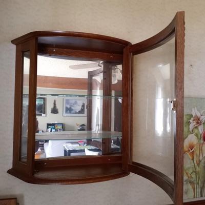 LOT 64 WOODEN WALL DISPLAY CASE WITH KEY