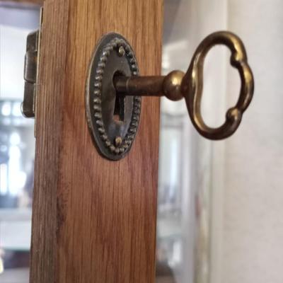 LOT 64 WOODEN WALL DISPLAY CASE WITH KEY