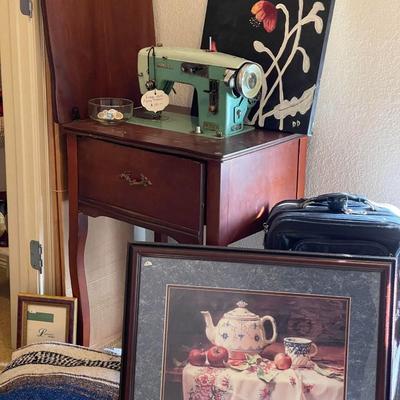 Lot 2: Twin Trundle Frame/mattress, Sewing machine & more
