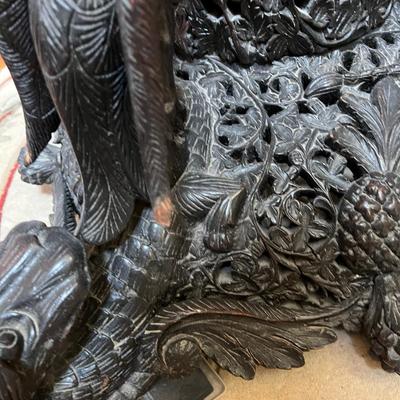 Fine 19th Century  Rosewood Intricately Carved Center Table Dragons Cranes~~