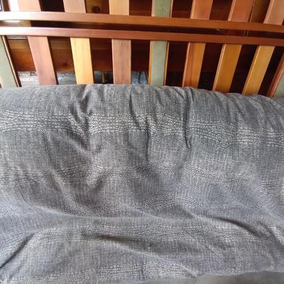 LOT 104 WOODEN FUTON FRAME AND MATTRESS