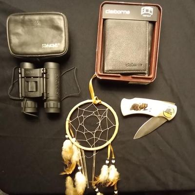 LOT 119 MENS CLABORNE WALLET-KNIFE-SIMMONS COMPACT BINOCULERS