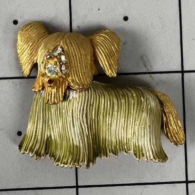 Terrier Brooch By Braides Sage and Brass Tone