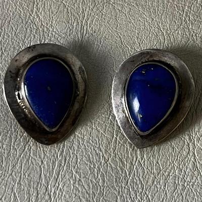 Marked Sterling Blue Stone with Silver Flecks Clip On 