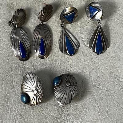 3 pair of Sterling Earrings with Blue stone