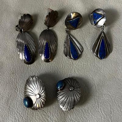 3 pair of Sterling Earrings with Blue stone