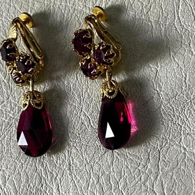 Vendome Purple Jewel, Clip on Earrings 