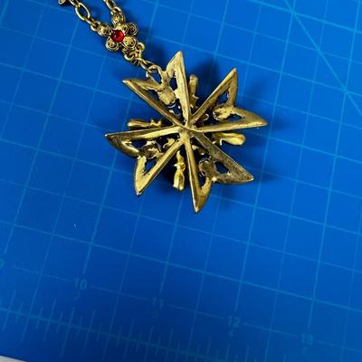 Be-jeweled Maltese Cross Pendant Necklace, Unsigned 