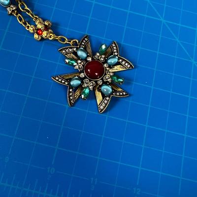 Be-jeweled Maltese Cross Pendant Necklace, Unsigned 