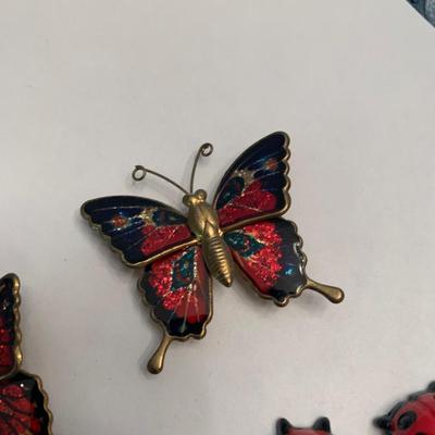Vintage Thin Metal Butterfly Magnet Lot w/lady bugs