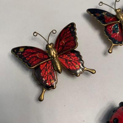 Vintage Thin Metal Butterfly Magnet Lot w/lady bugs