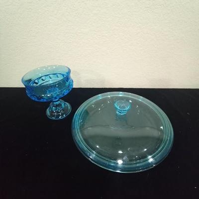 LOT 112  BLUE BOWL WITH A LID AND BOWL ON A PEDESTAL