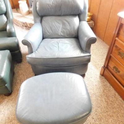 Full Leather Chair with Ottoman by Classic Leather Gray/Blue Tint