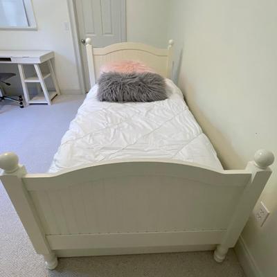 PB teen white twin bed with trundle and nightstand