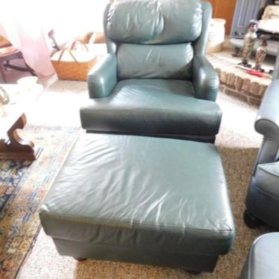 Full Leather Chair with Ottoman by Classic Leather Gray/Green Tint