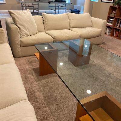 Contemporary glass and wood coffee table and matching console