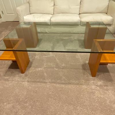 Contemporary glass and wood coffee table and matching console