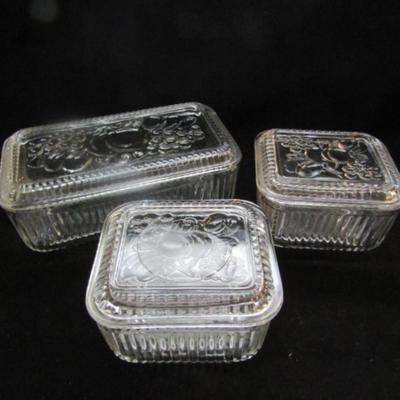 Set of Three Covered Glass Refrigerator Dishes by Anchor Hocking (#6)