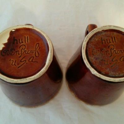 Hull Brown Drip Coffee Mug Ovenproof Pottery Vintage Two