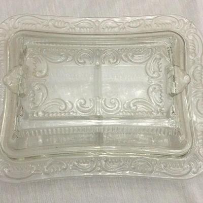 EAPG Scroll Design Clear Divided Covered Serving Dish