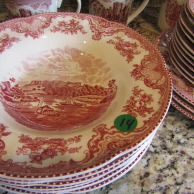 Johnson Bros Old Castle Pink and White- Approx 35 Pieces (#14)