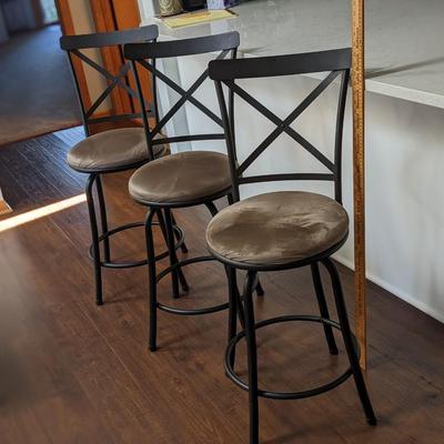 3 Faux Suede Seat Bar Stools, Nice Condition