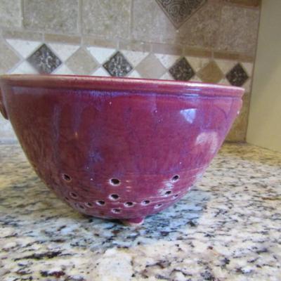 Handmade Glazed Pottery Colander (#18)