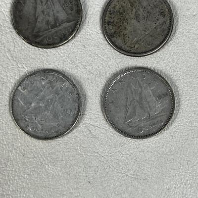4 Canadian Silver Dimes 