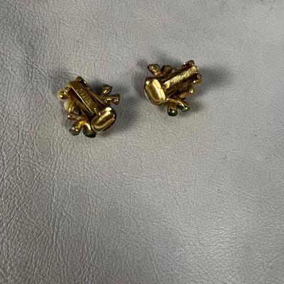 Vintage SWOBODA Clip On Earrings with Multi Stone Flowers 