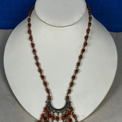 Orange Bead Necklace Marked AK 