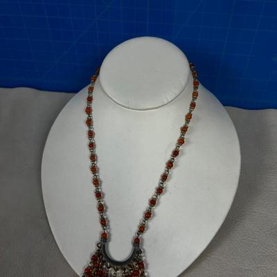 Orange Bead Necklace Marked AK 