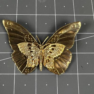 Large Gold Tone Butterfly Pin 4