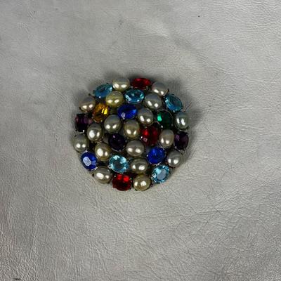 Multi Colors and Pearls Large Corsage Pin 