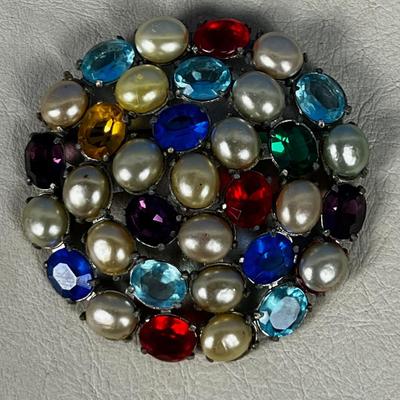 Multi Colors and Pearls Large Corsage Pin 