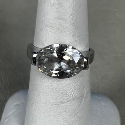 .925 Ring with Oval Clear Glass Faux Diamond Stone 
